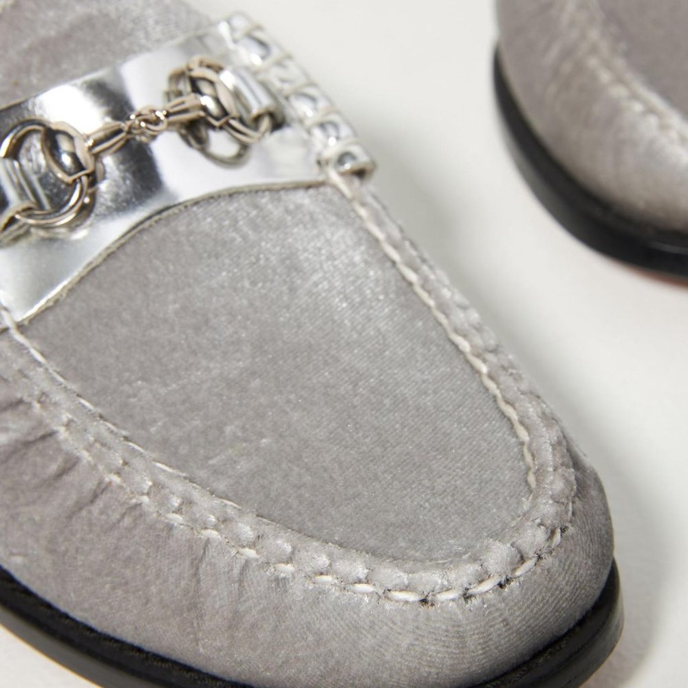 Anthropologie Bass Weejuns Lianna Velvet Metallic Silver Loafers Size 9 - Picture 3 of 10